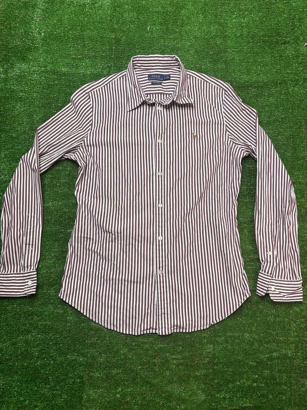 Polo Ralph Lauren Burgundy White Stripe Slim Stretch Long Sleeve Button-Up Shirt
